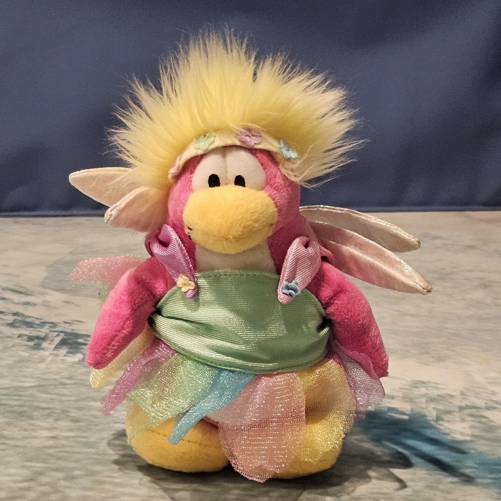 Disney‎ Club Penguin Series 13 Fairy Rainbow Pink Penguin Plush with Wings 7"
